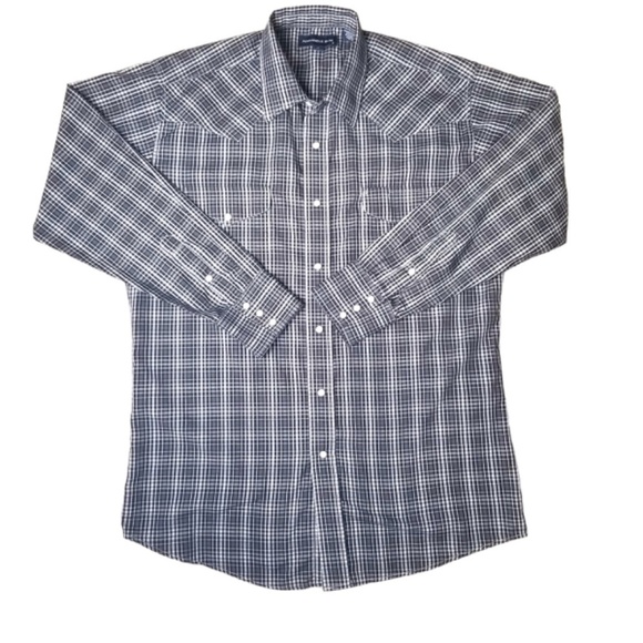 PANHANDLE SLIM- Mens Size 16/34 Long Sleeve Western Pearl Snap Shirt- Plaid - Picture 6 of 9